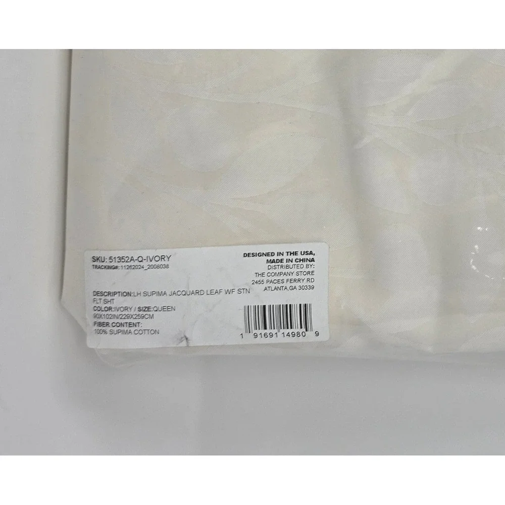 The Company Store Supima Cotton Jacquard Leaf Flat Sheet Queen Ivory 51352A